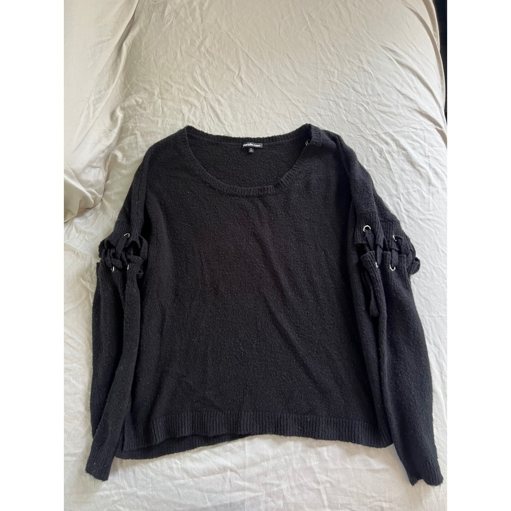 Charlotte Russe Plus 3X Black Lace Up Sleeve Knit Sweater Soft Pullover